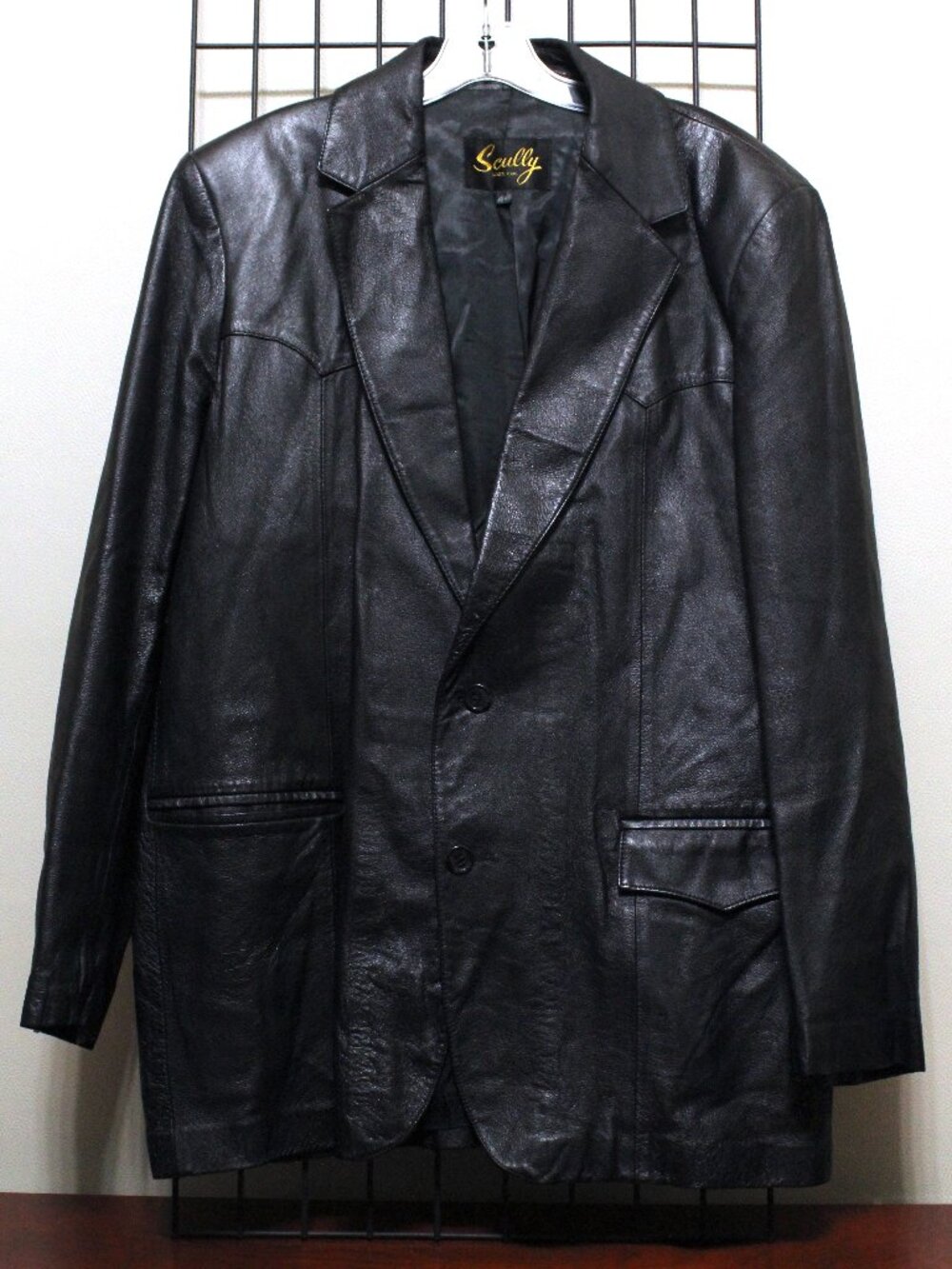 Scully Leather Blazer Men's 46 Black Genuine Leather 2 Button Sport Coat